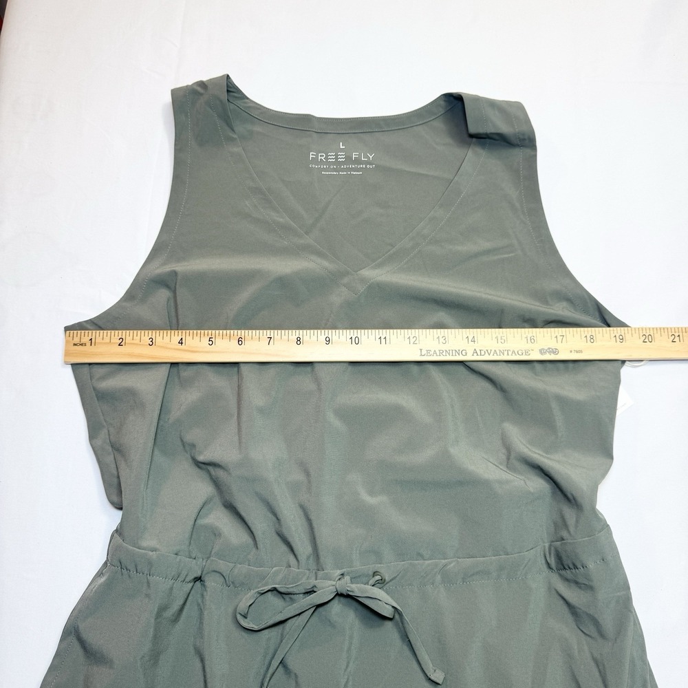 Free Fly Women's Breeze Dress L Sleeveless V-Neck Smokey Olive Drawstring Waist - Picture 7 of 9